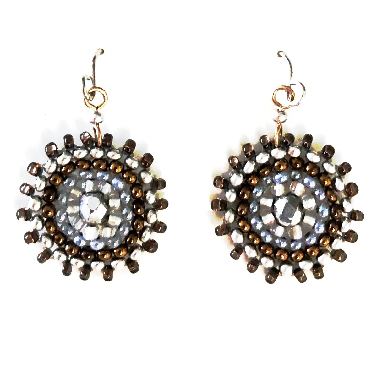 Seed Bead Starburst Earrings - Silver Copper