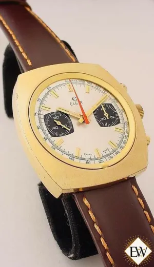 Serviced Vintage 1960's ELGIN Chronograph Valjoux 7733 Gold Plate Panda Watch