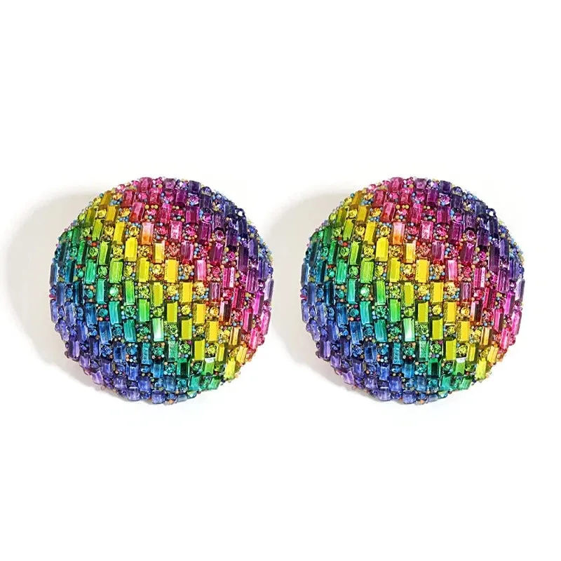 Shiny Full Rhinestone Ball Drop Earrings Women Luxury Geometry Wedding Jewelry