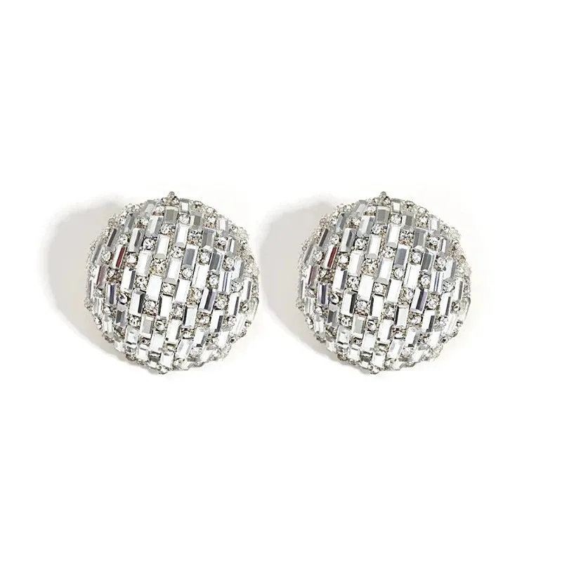Shiny Full Rhinestone Ball Drop Earrings Women Luxury Geometry Wedding Jewelry