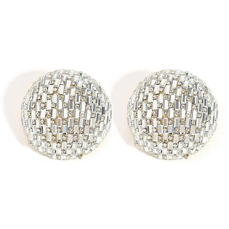 Shiny Full Rhinestone Ball Drop Earrings Women Luxury Geometry Wedding Jewelry
