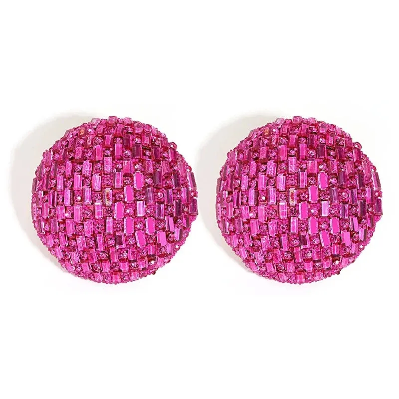 Shiny Full Rhinestone Ball Drop Earrings Women Luxury Geometry Wedding Jewelry