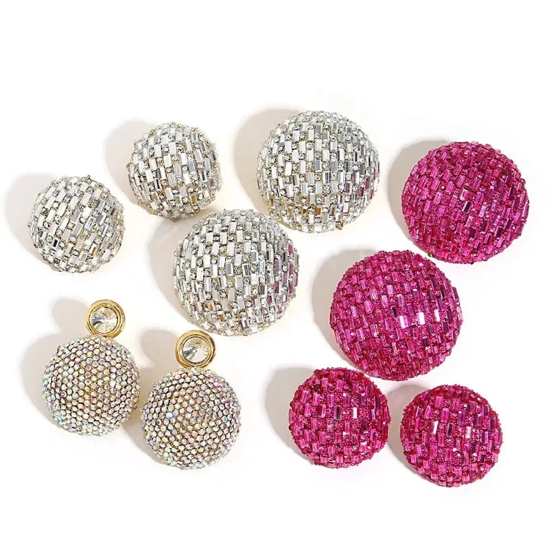 Shiny Full Rhinestone Ball Drop Earrings Women Luxury Geometry Wedding Jewelry