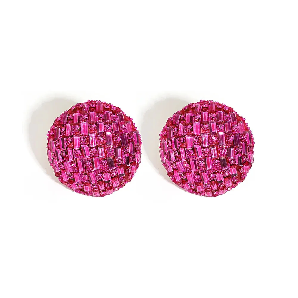 Shiny Full Rhinestone Ball Drop Earrings Women Luxury Geometry Wedding Jewelry