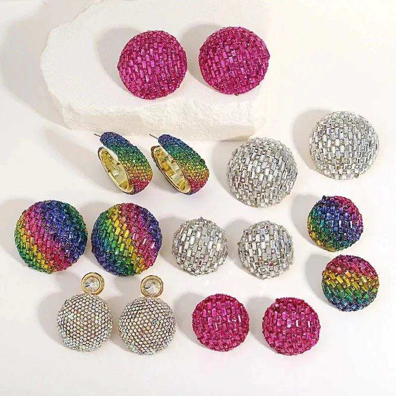 Shiny Full Rhinestone Ball Drop Earrings Women Luxury Geometry Wedding Jewelry