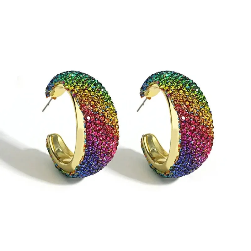 Shiny Full Rhinestone Ball Drop Earrings Women Luxury Geometry Wedding Jewelry