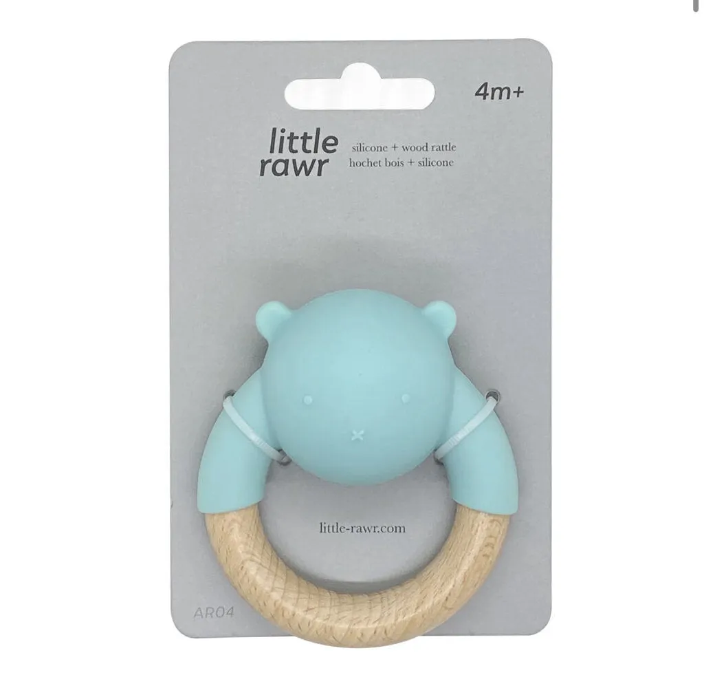 Silicone & wood rattle ring - Anneau de dentition en silicone et bois - OURS