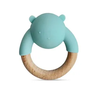 Silicone & wood rattle ring - Anneau de dentition en silicone et bois - OURS