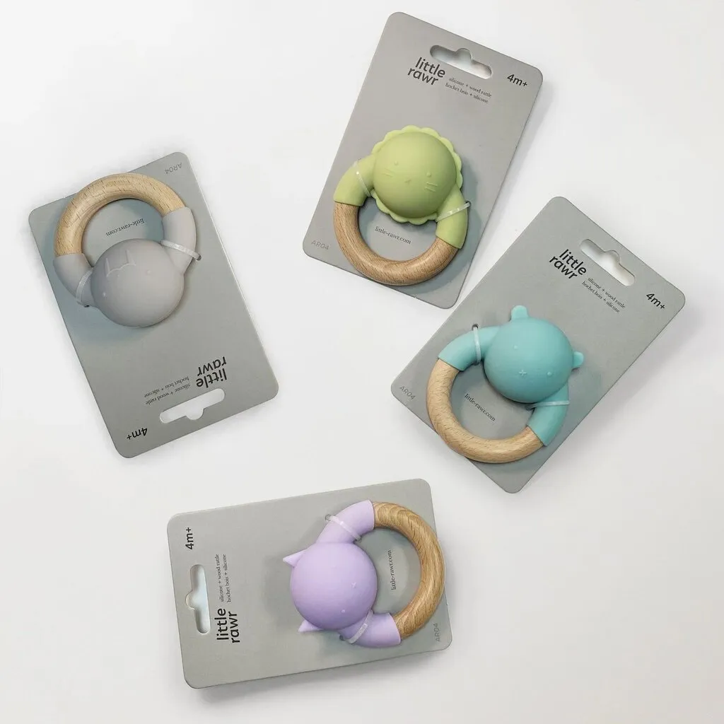 Silicone & wood rattle ring - Anneau de dentition en silicone et bois - OURS