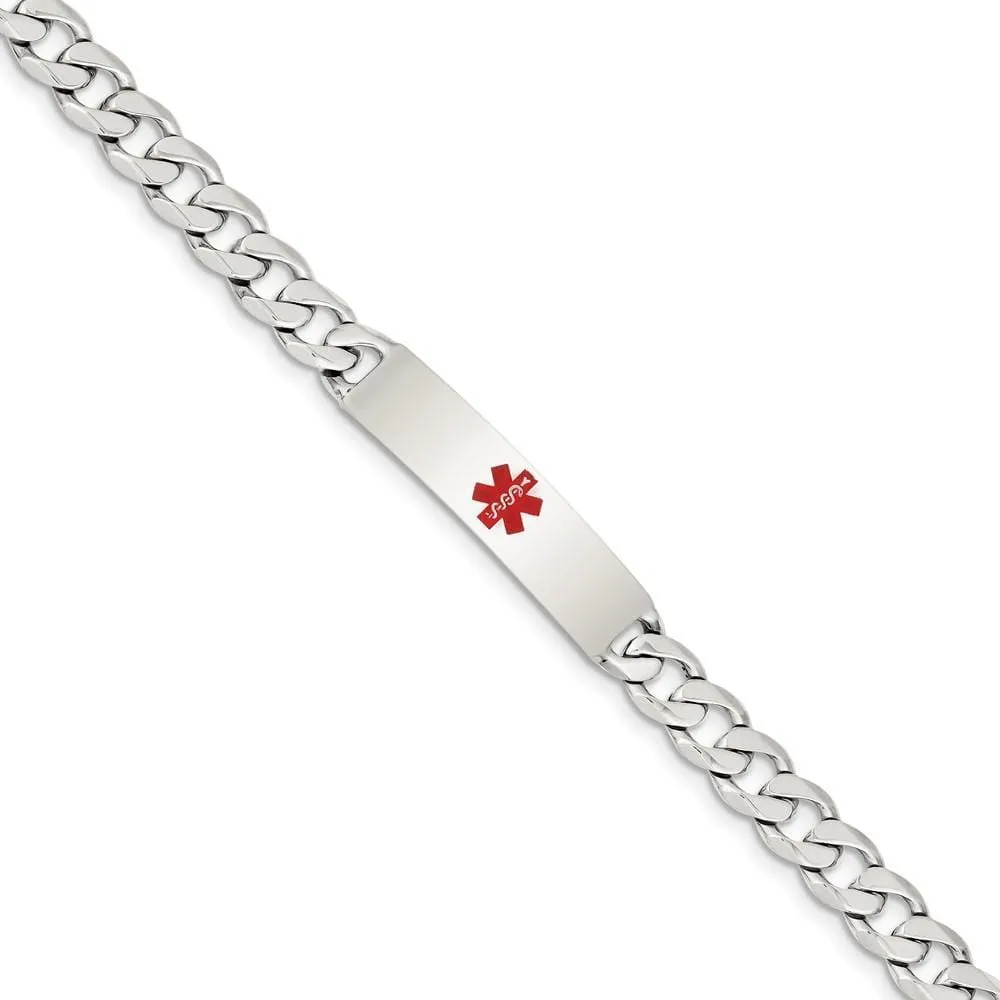 Silver 8-MM Wide Medical Curb Link 8.5 inch ID Bracelet.