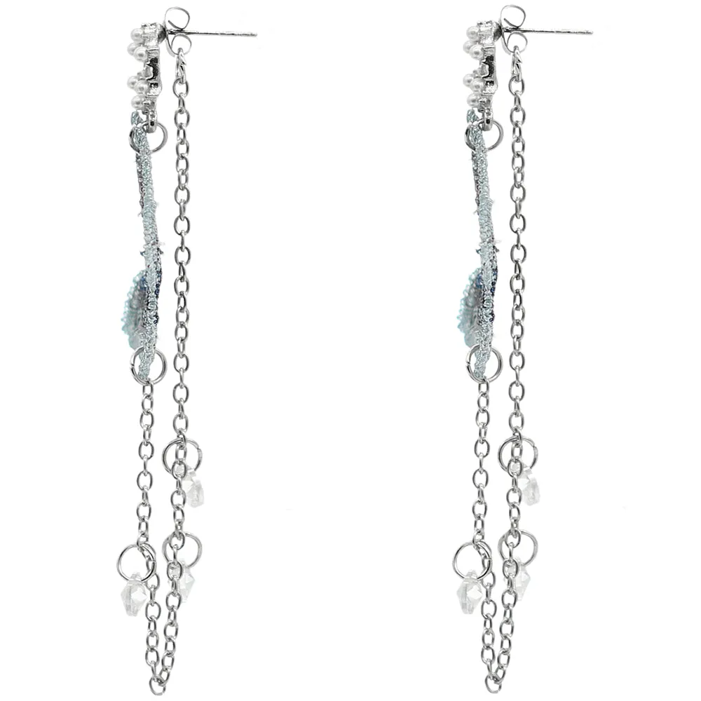 Silver Butterfly Drop Chain Dangle Earrings