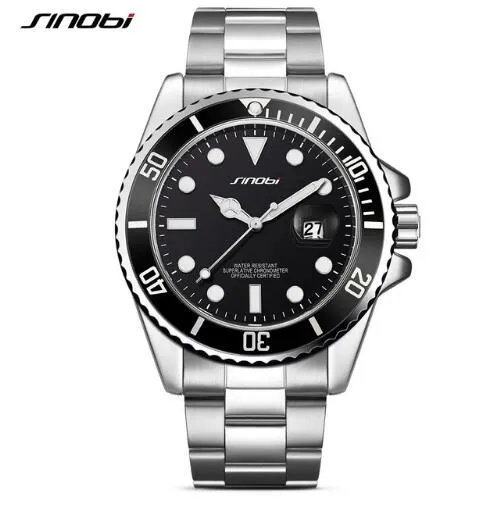 SINOBI Casual Men Watch Waterproof Date Stainless Steel Band