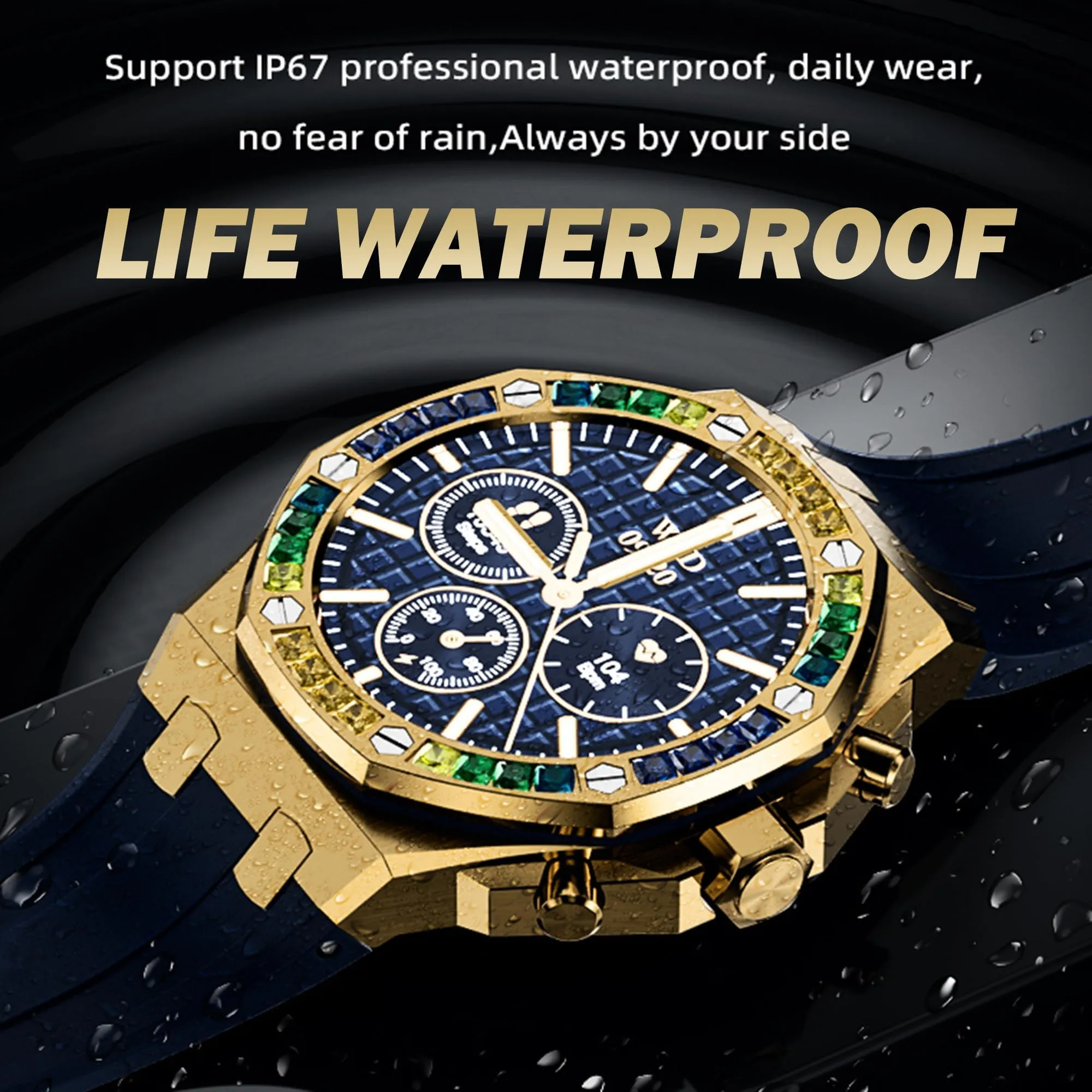 Smart Watch Answer Make Calls Message Reminder Smartwatch Compatible iPhone Heart Rate Monitor Bluetooth Diamond Smart Watches for Men