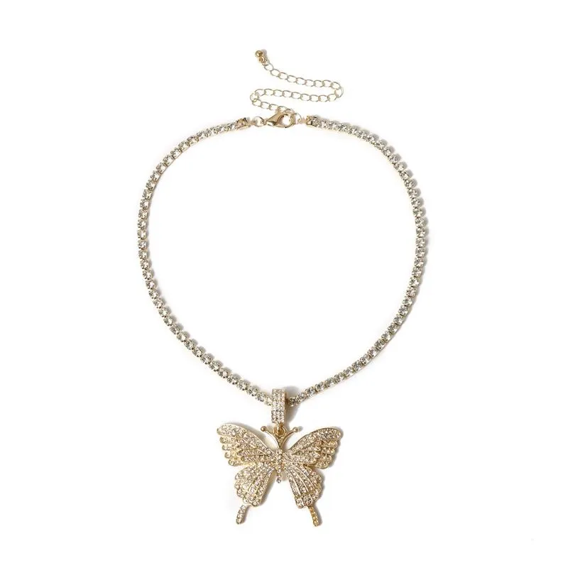 Sparking Fully Iced Out Crystal Pave Butterfly Pendant Cubic Zircon 3D Butterfly Pendant Necklace Fashion Jewelry