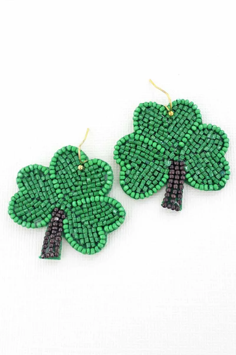 St. Patrick's Day Seed Bead Shamrock Earrings