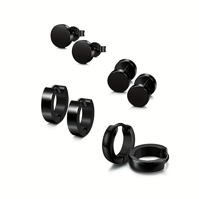 Stainless Steel Dumbbell Stud Earrings for Men