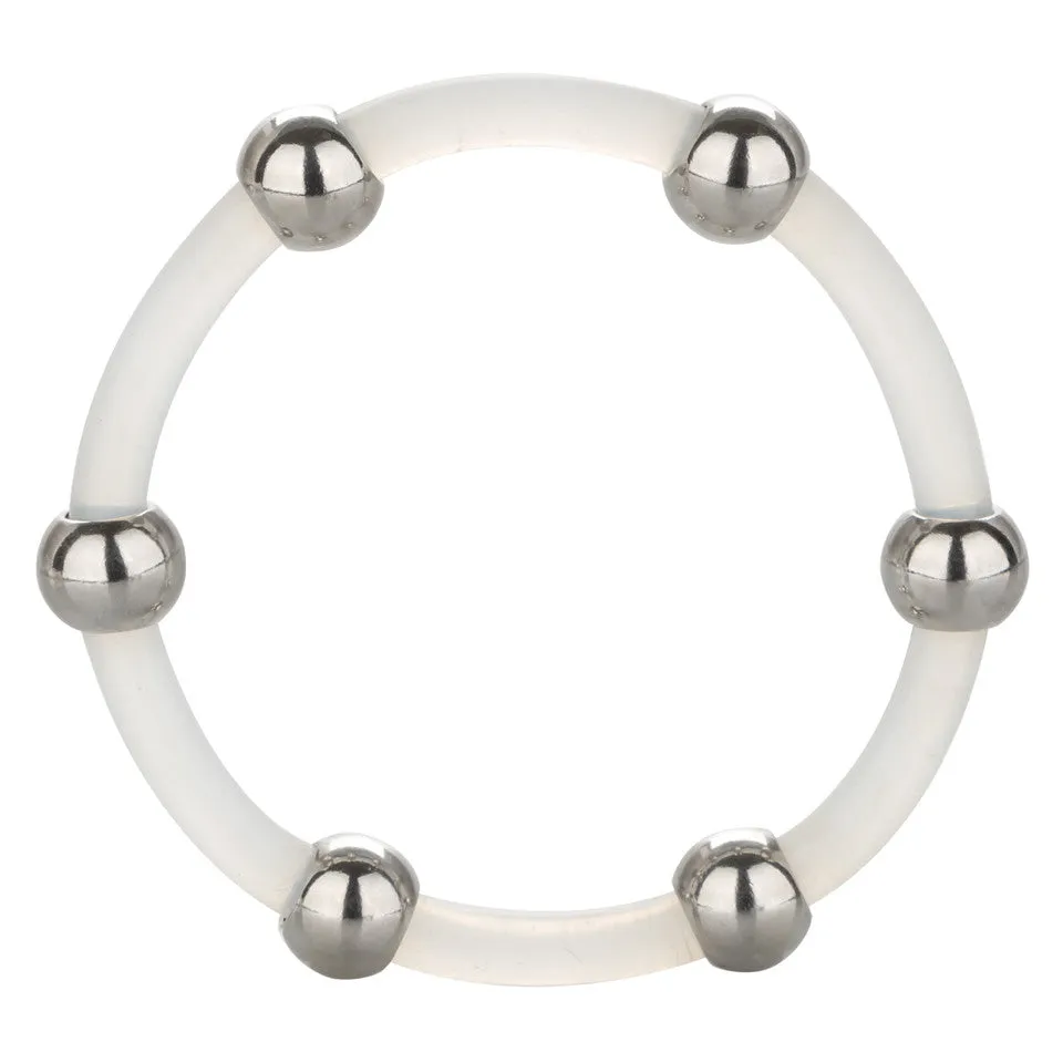 Steel Beaded Silicone Cock Ring - X-Large - Clear