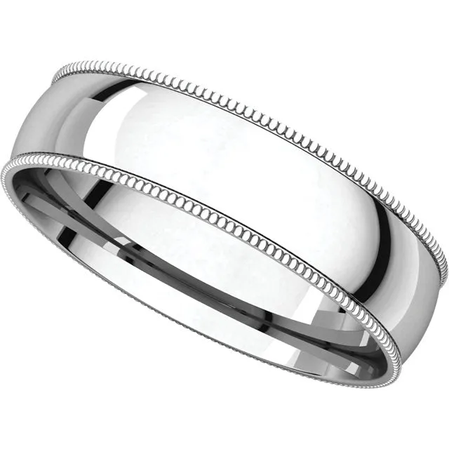 Sterling Silver 5mm Light Comfort Fit Milgrain Band , Size 13