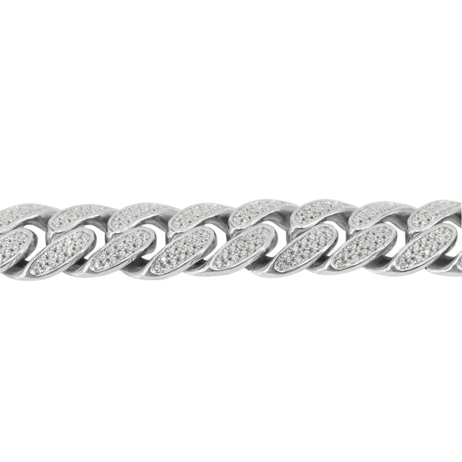 Sterling Silver Rhodium Plated (12mm) Miami Cuban CZ Chain (8.5" , 9")