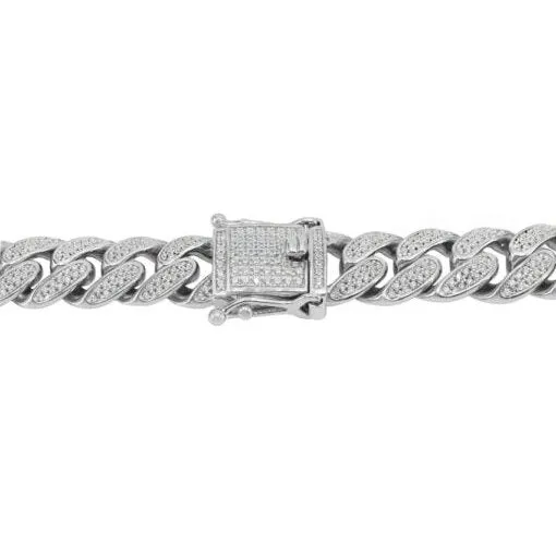 Sterling Silver Rhodium Plated (12mm) Miami Cuban CZ Chain (8.5" , 9")