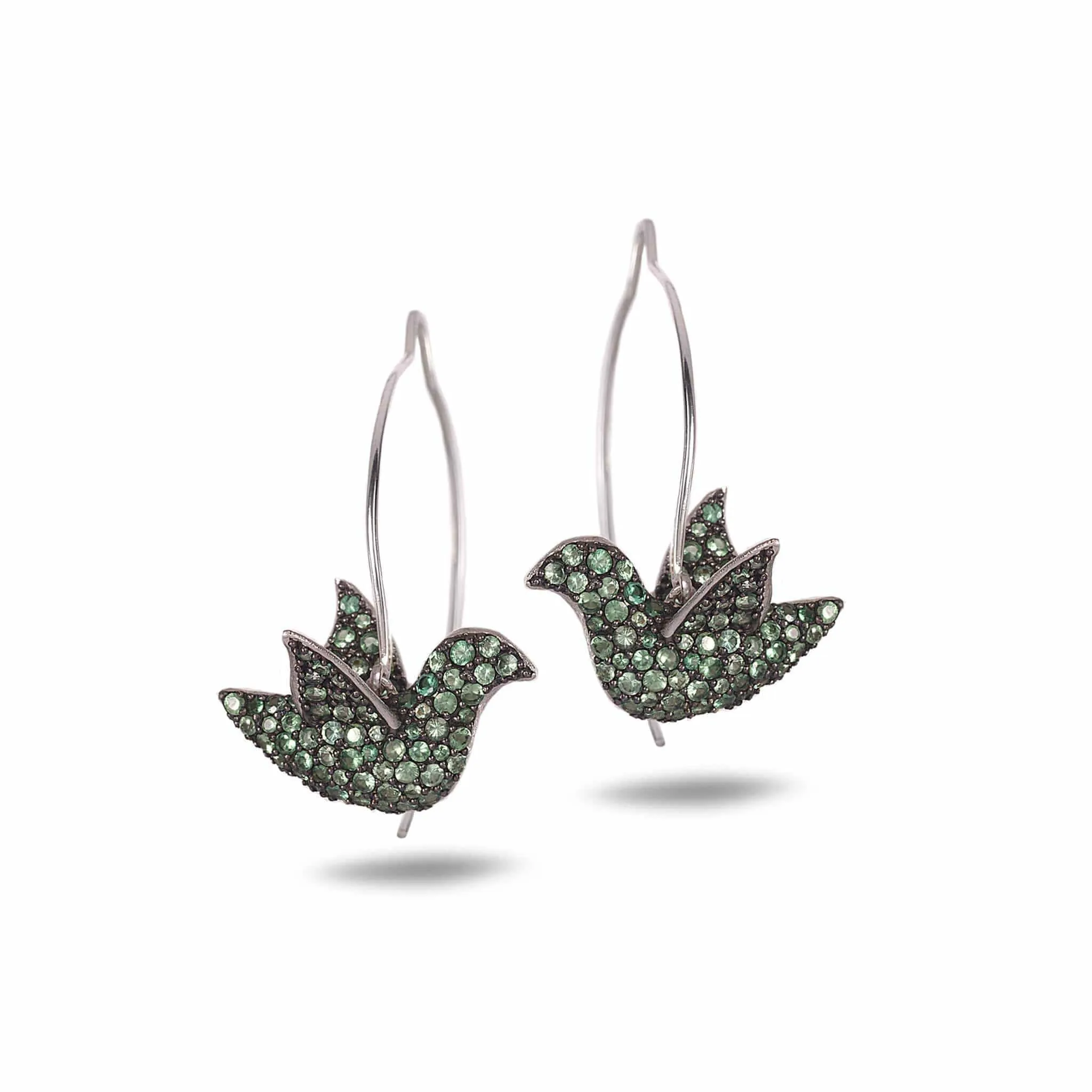 Sterling Silver Tsavorite Dove Drop Earrings
