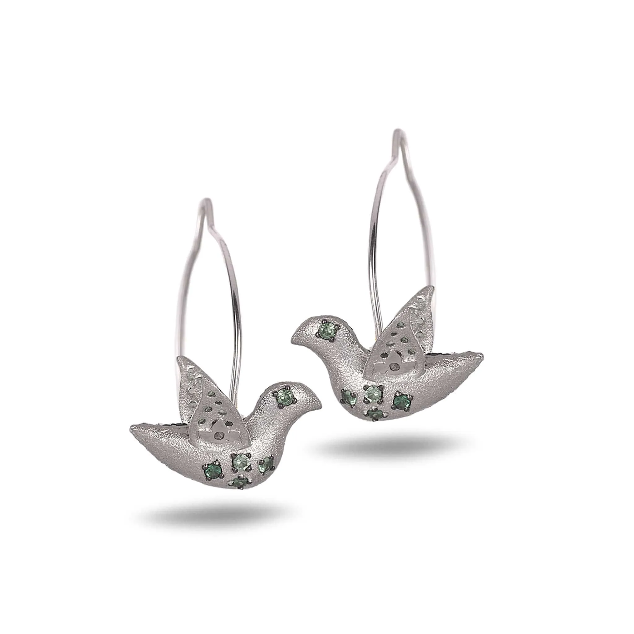 Sterling Silver Tsavorite Dove Drop Earrings