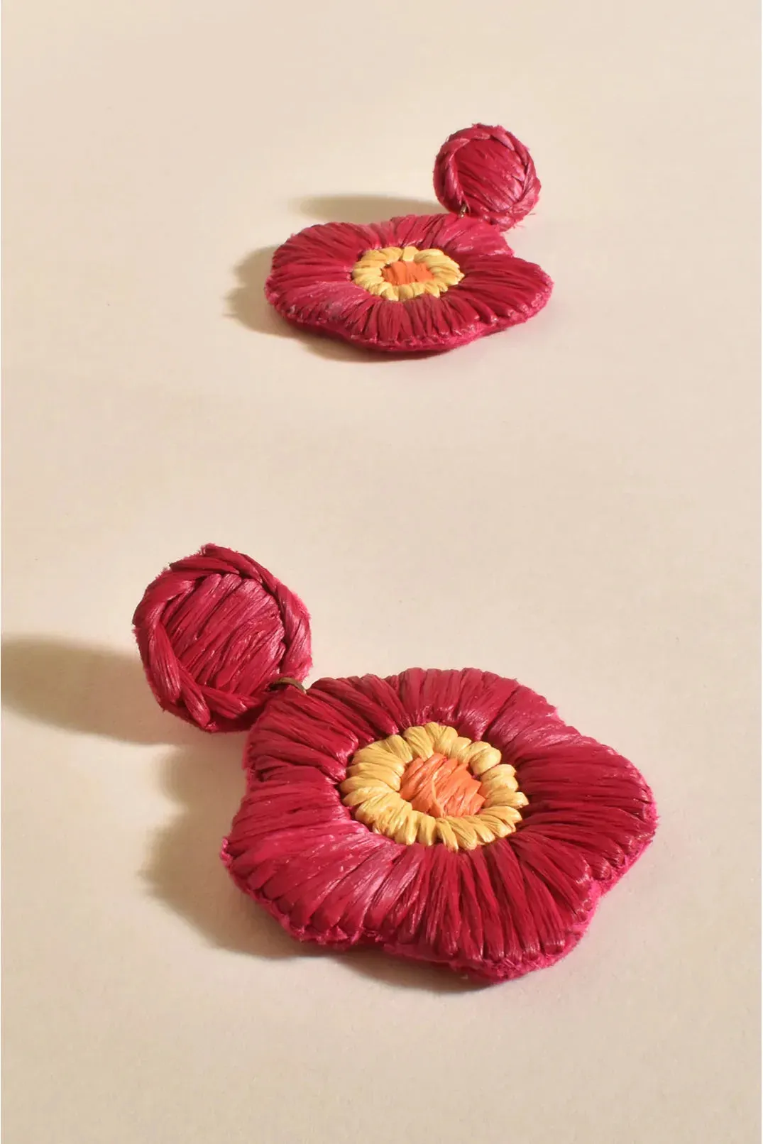 Stitched Flower Drop Earrings Hot Pink/ Multi