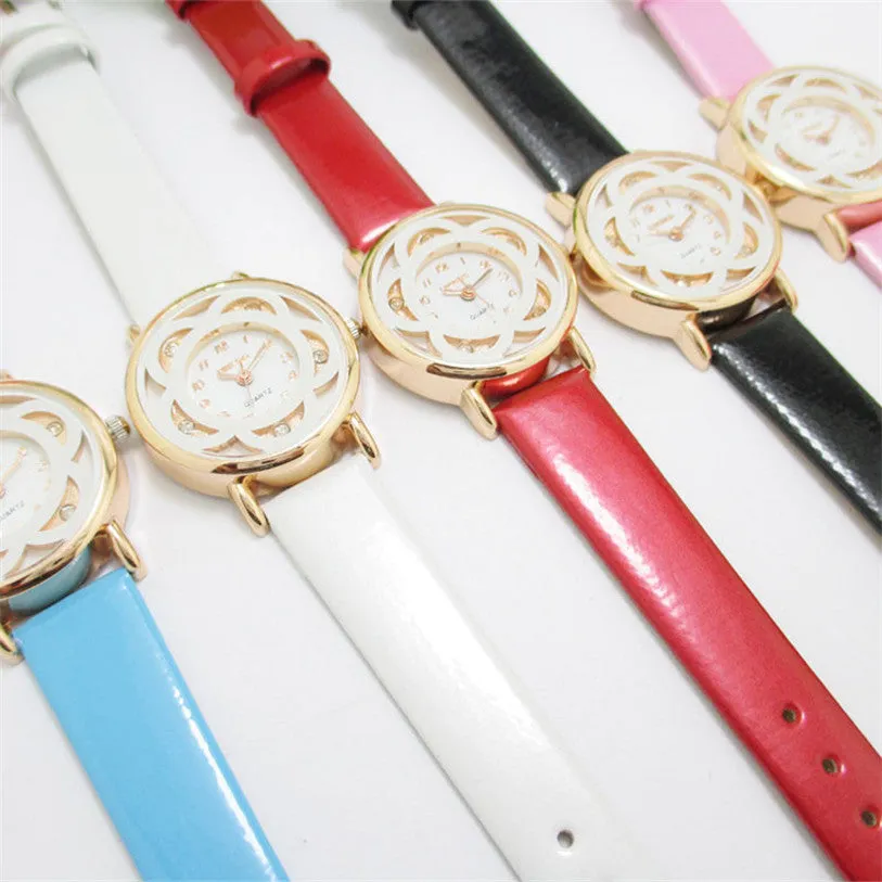 Superior New Business Watch Leisure Models Diamond Bracelet Quartz Faux Leather Wrist Watch for Women