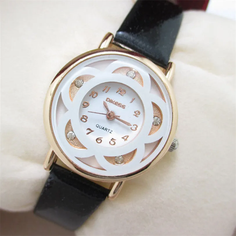 Superior New Business Watch Leisure Models Diamond Bracelet Quartz Faux Leather Wrist Watch for Women