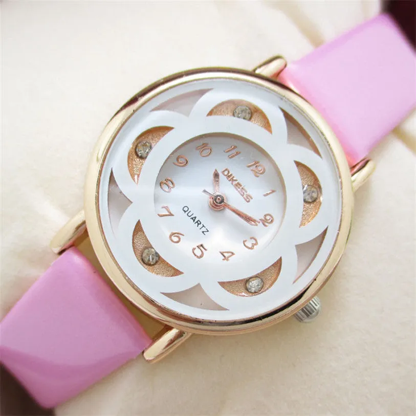Superior New Business Watch Leisure Models Diamond Bracelet Quartz Faux Leather Wrist Watch for Women