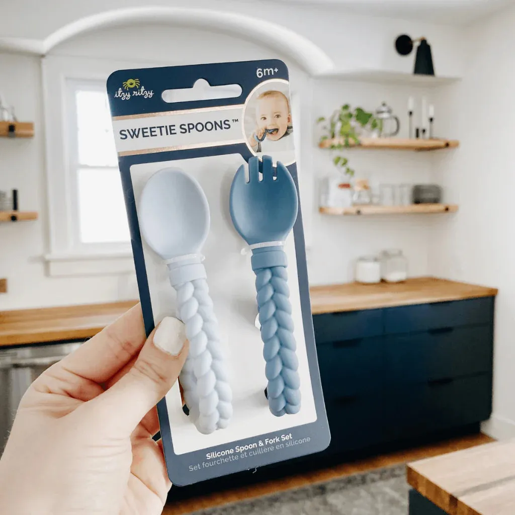 Sweetie Spoons™  Silicone Baby Fork   Spoon Set, Blue