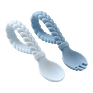Sweetie Spoons™  Silicone Baby Fork   Spoon Set, Blue