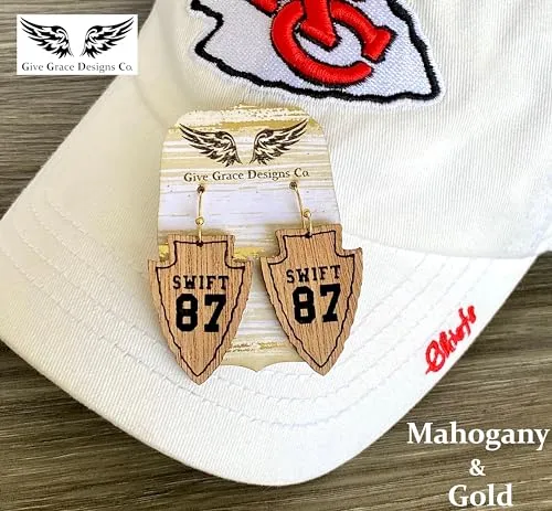 Swift 87 Arrowhead Earrings | Wood Laser Engraved | Kansas City Travis Kelce Swift (Baltic Birch, Gold)