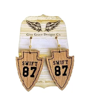 Swift 87 Arrowhead Earrings | Wood Laser Engraved | Kansas City Travis Kelce Swift (Baltic Birch, Gold)