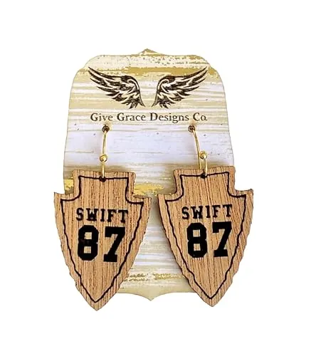 Swift 87 Arrowhead Earrings | Wood Laser Engraved | Kansas City Travis Kelce Swift (Baltic Birch, Gold)