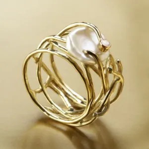 Thin Gold & Pearl Ring