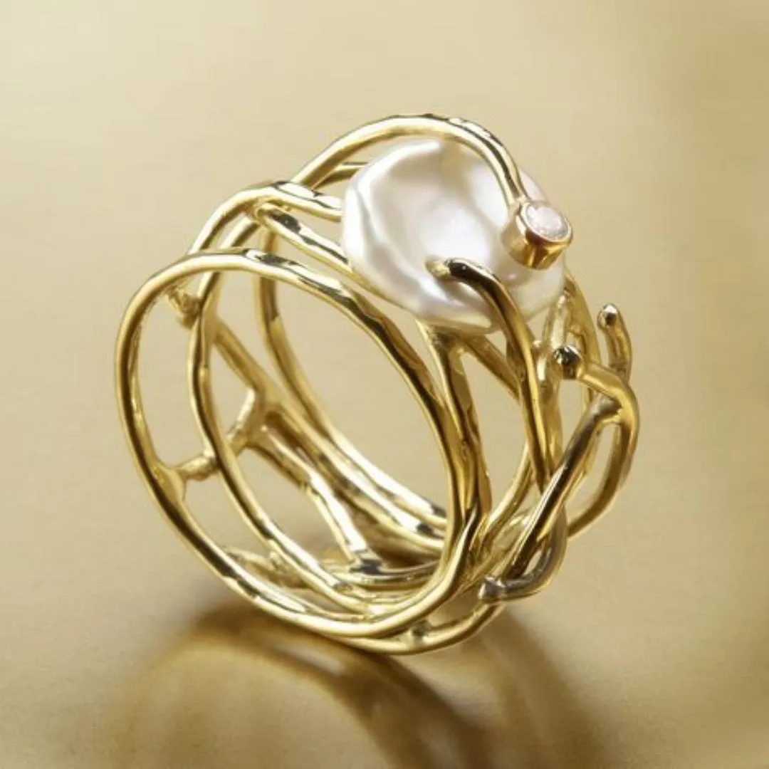 Thin Gold & Pearl Ring
