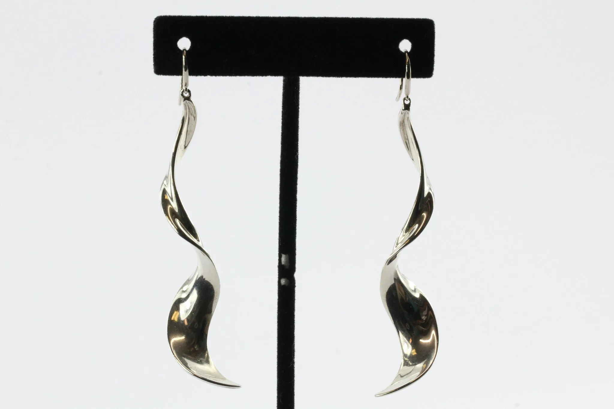 Tiffany & Co Sterling Silver Gehry Orchid Drop Dangle Twist Earrings Large Size