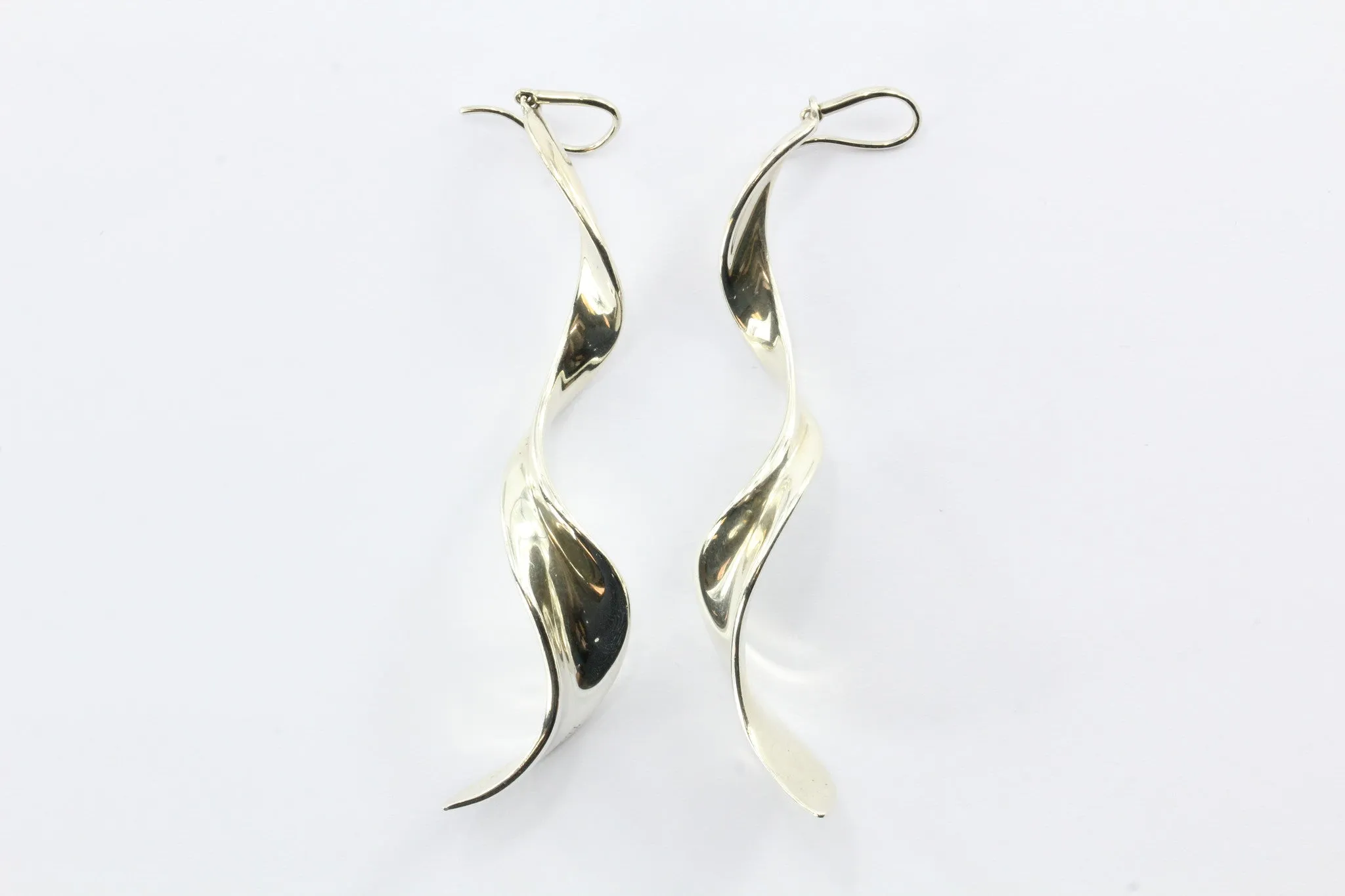Tiffany & Co Sterling Silver Gehry Orchid Drop Dangle Twist Earrings Large Size