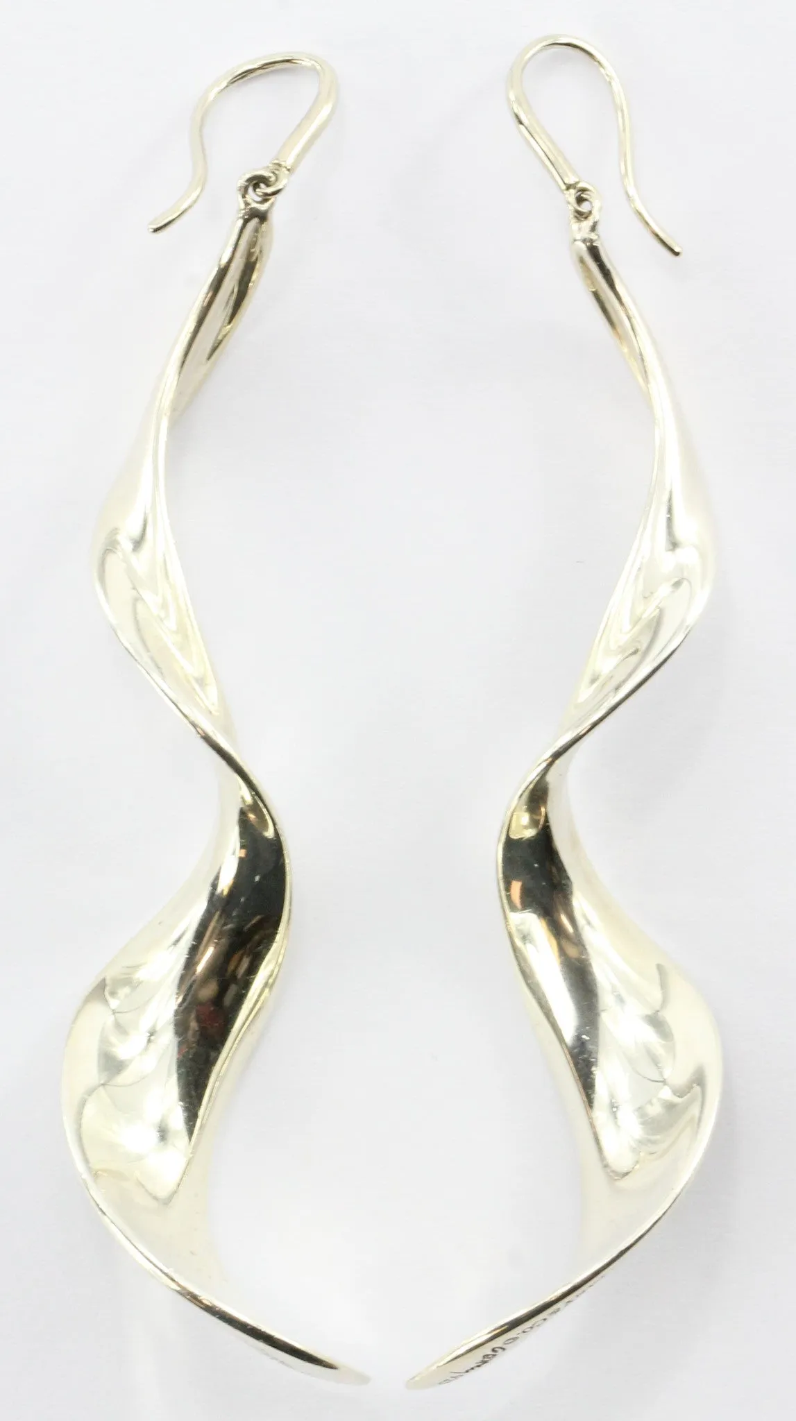 Tiffany & Co Sterling Silver Gehry Orchid Drop Dangle Twist Earrings Large Size