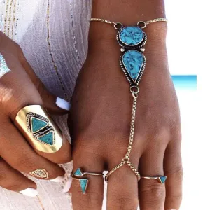Turquoise Hand Bracelet 18K Gold Plated Bracelet ITALY Design