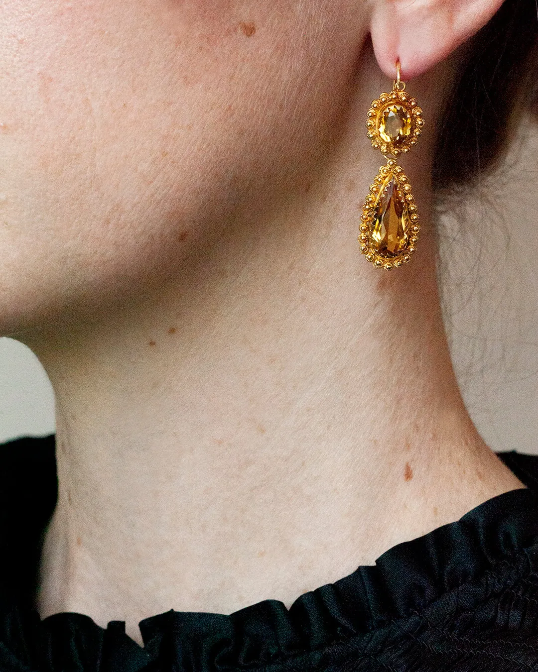 Victorian Era Citrine Cannetille Earrings