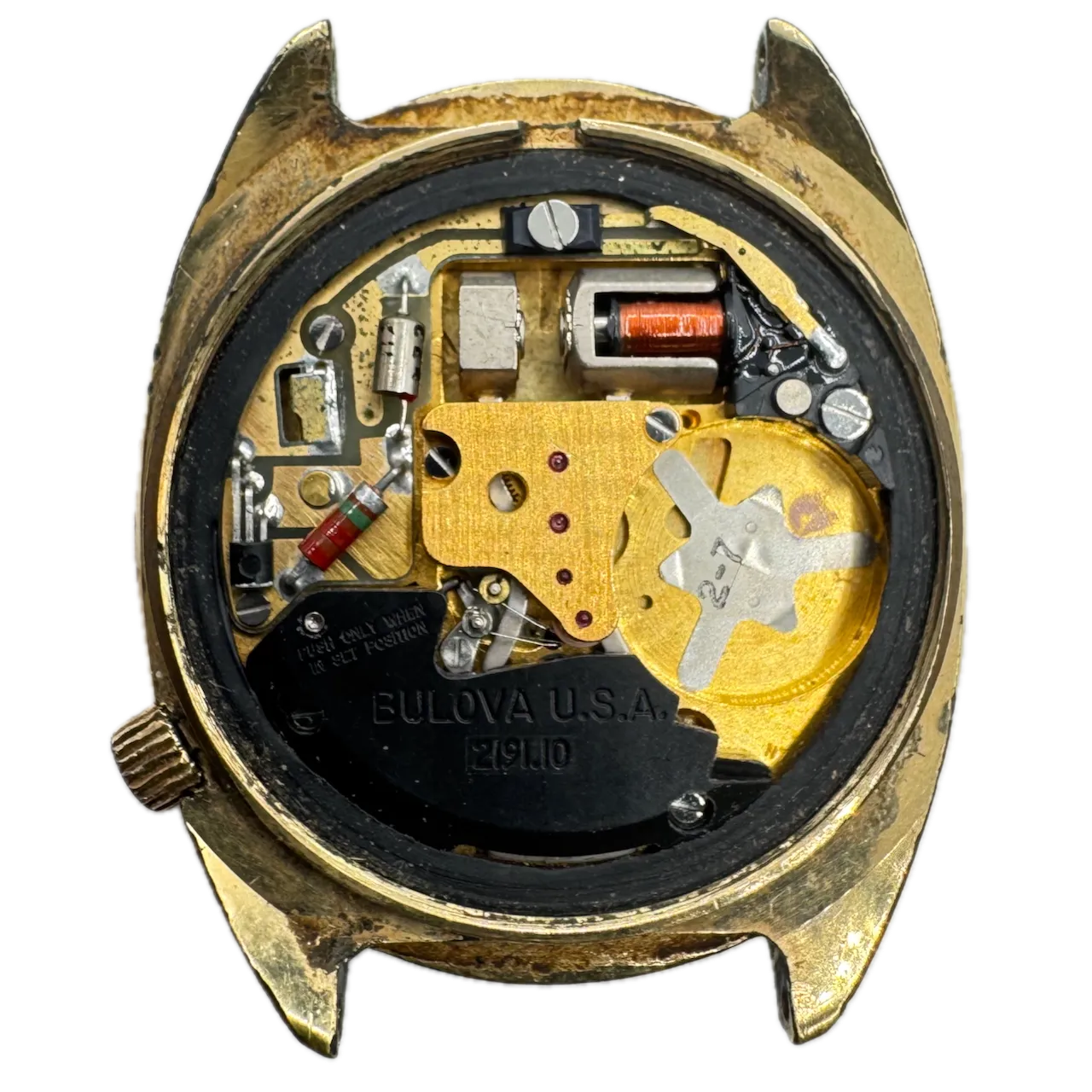 Vintage 34mm 1976 Accutron Yellow Sunburst Men's Tuning Fork Wristwatch 218