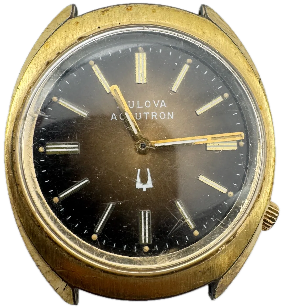 Vintage 34mm 1976 Accutron Yellow Sunburst Men's Tuning Fork Wristwatch 218