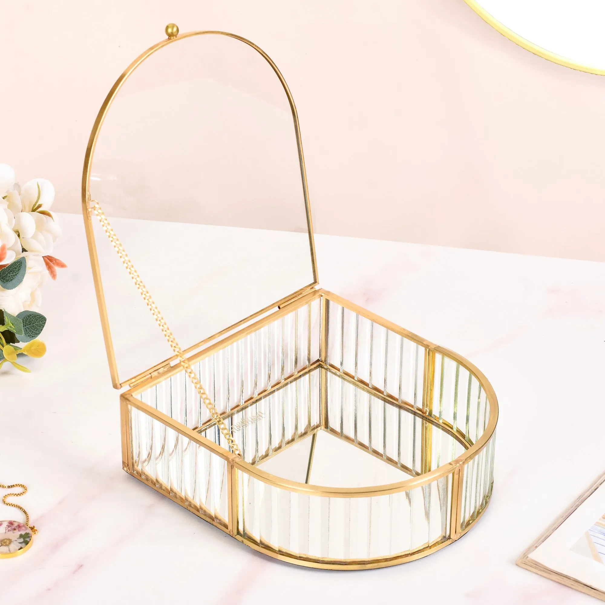 Vintage Gold Glass Jewellery Box