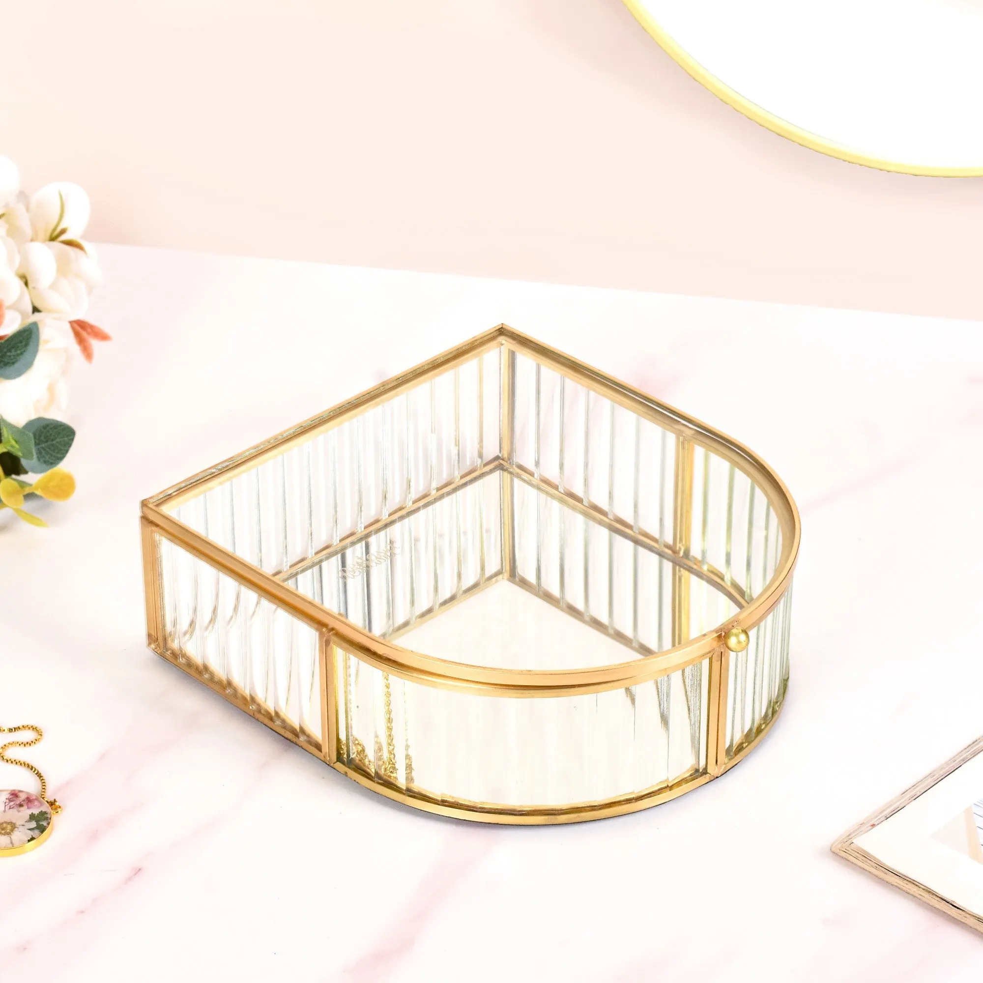 Vintage Gold Glass Jewellery Box