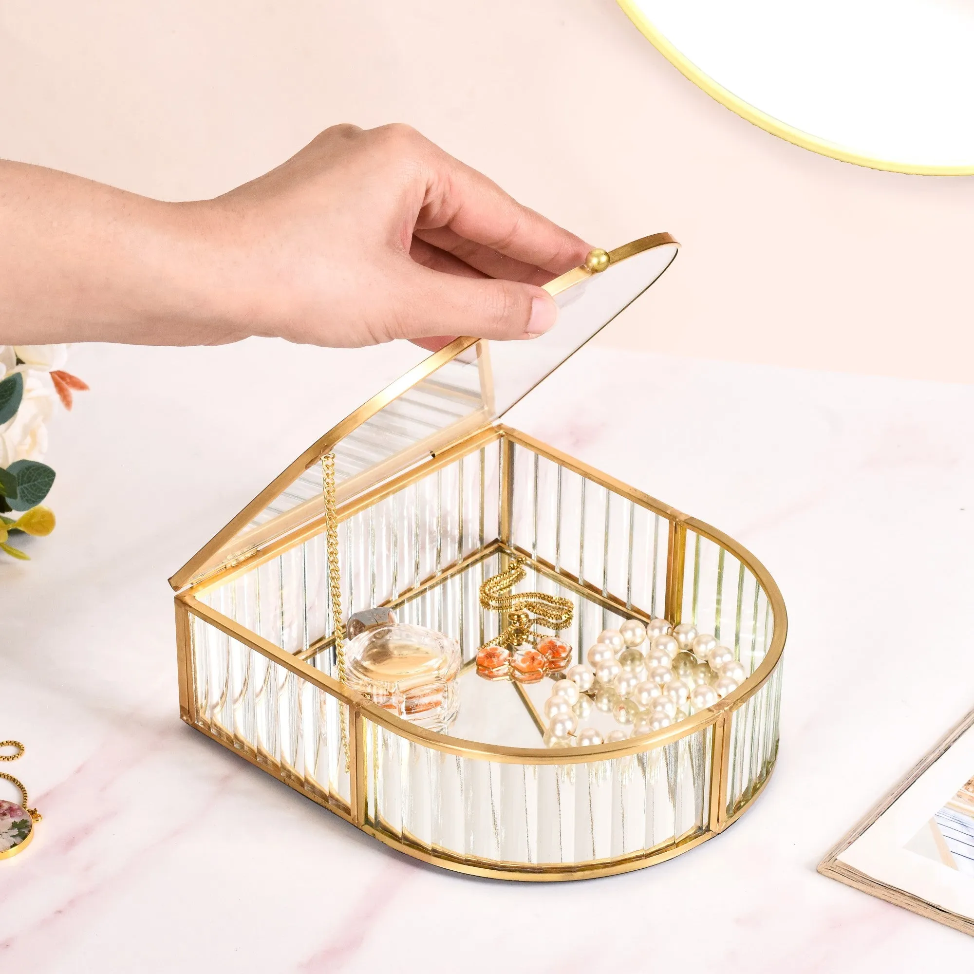 Vintage Gold Glass Jewellery Box