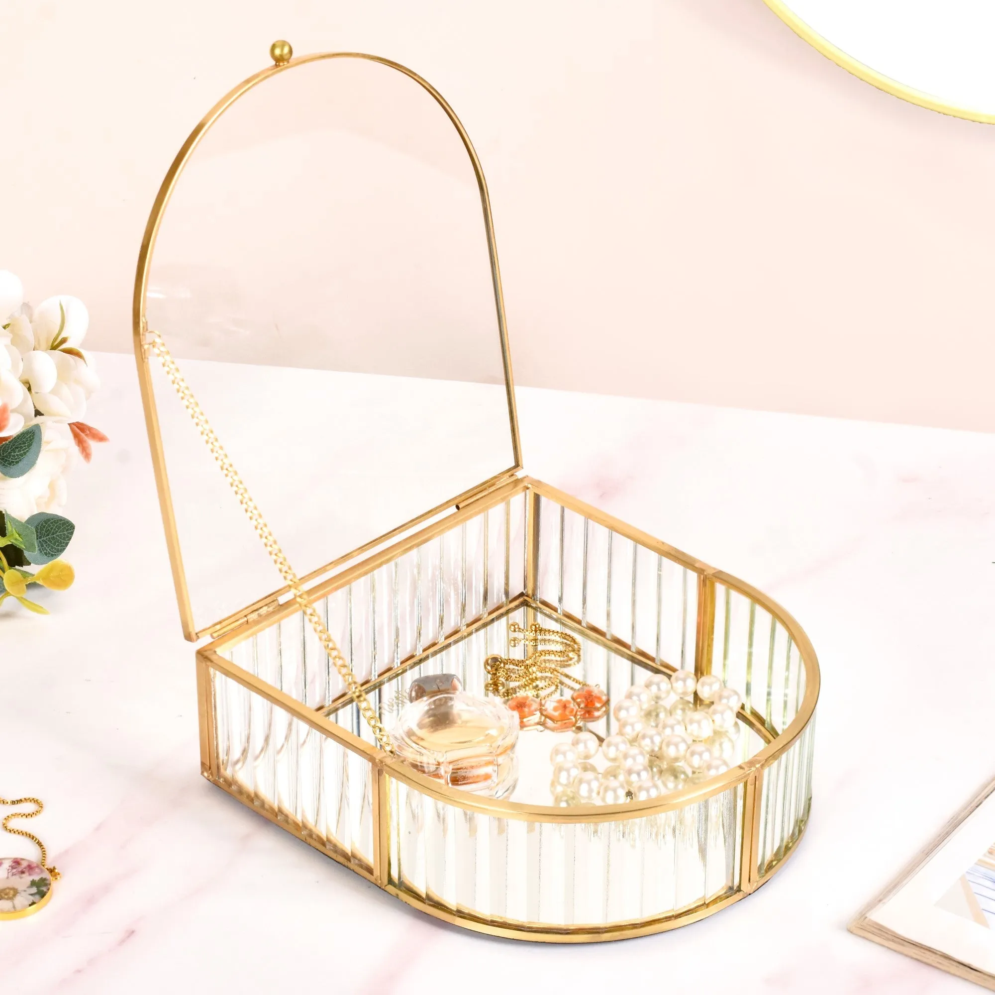 Vintage Gold Glass Jewellery Box