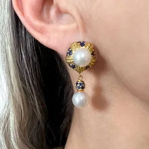 Vintage Pearl & Sapphire Earrings