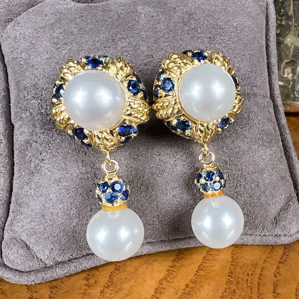 Vintage Pearl & Sapphire Earrings